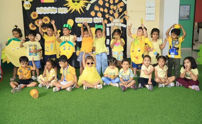 A class dressed in yellow for colour day